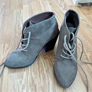 Steve Madden khaki green suede-like boots with brown heels